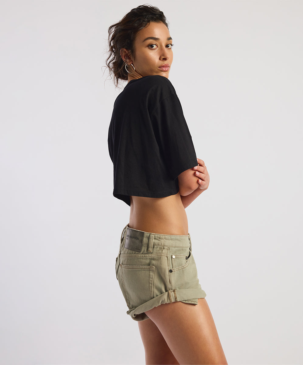 One Teaspoon | Bandit Low Denim Shorts - Super Khaki