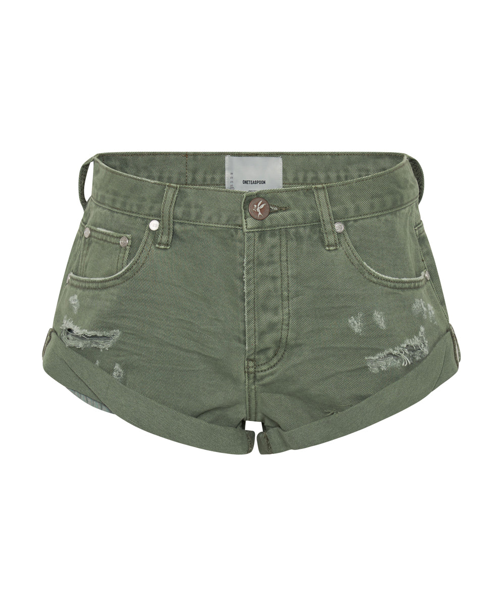 One Teaspoon | Bandit Low Denim Shorts - Super Khaki
