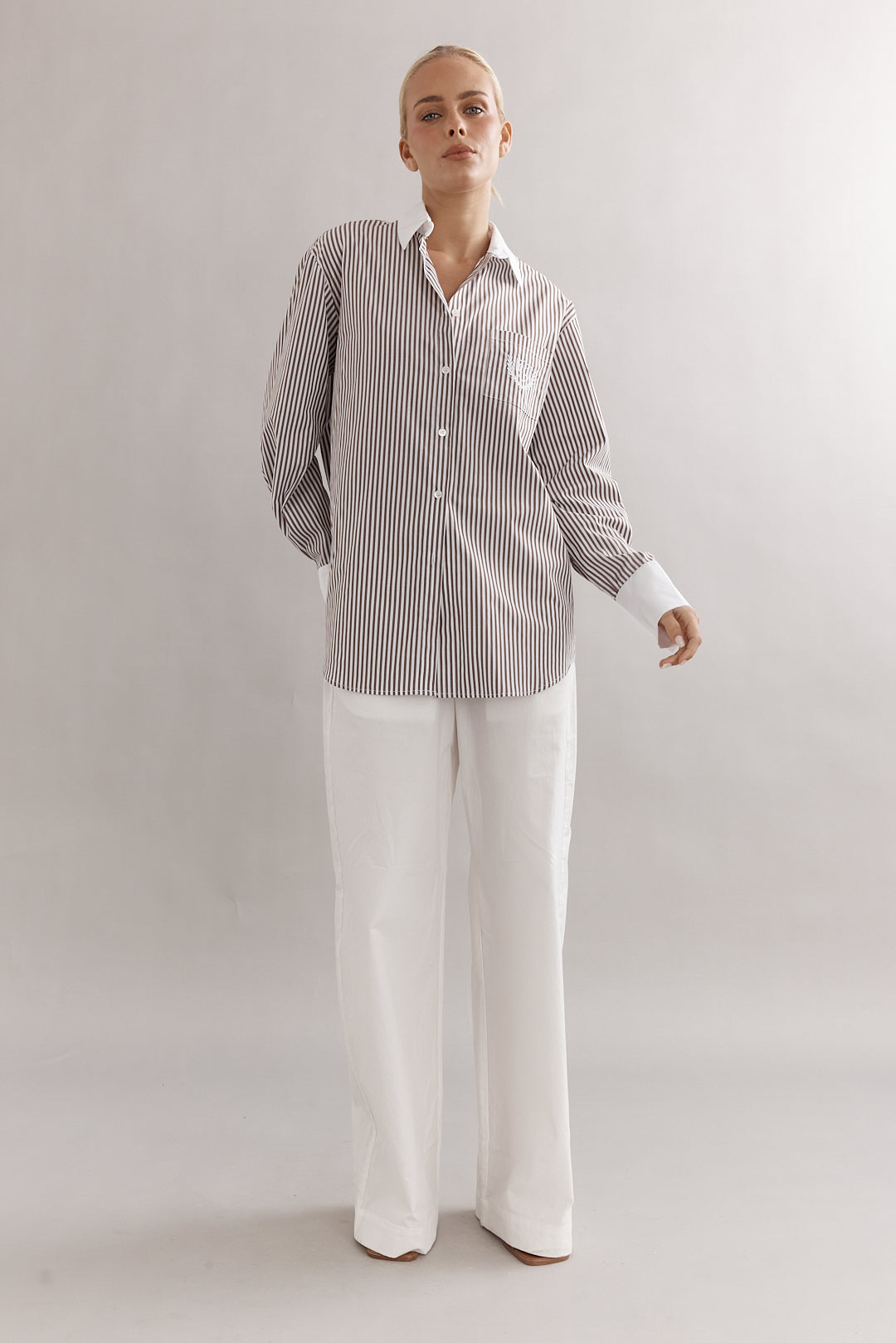 Caitlin Crisp | Varsity Shirt - Mocha Stripe