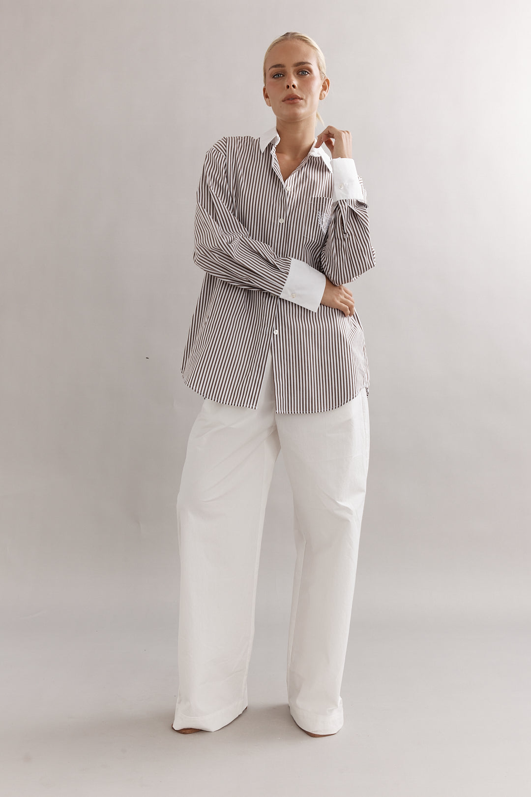 Caitlin Crisp | Varsity Shirt - Mocha Stripe