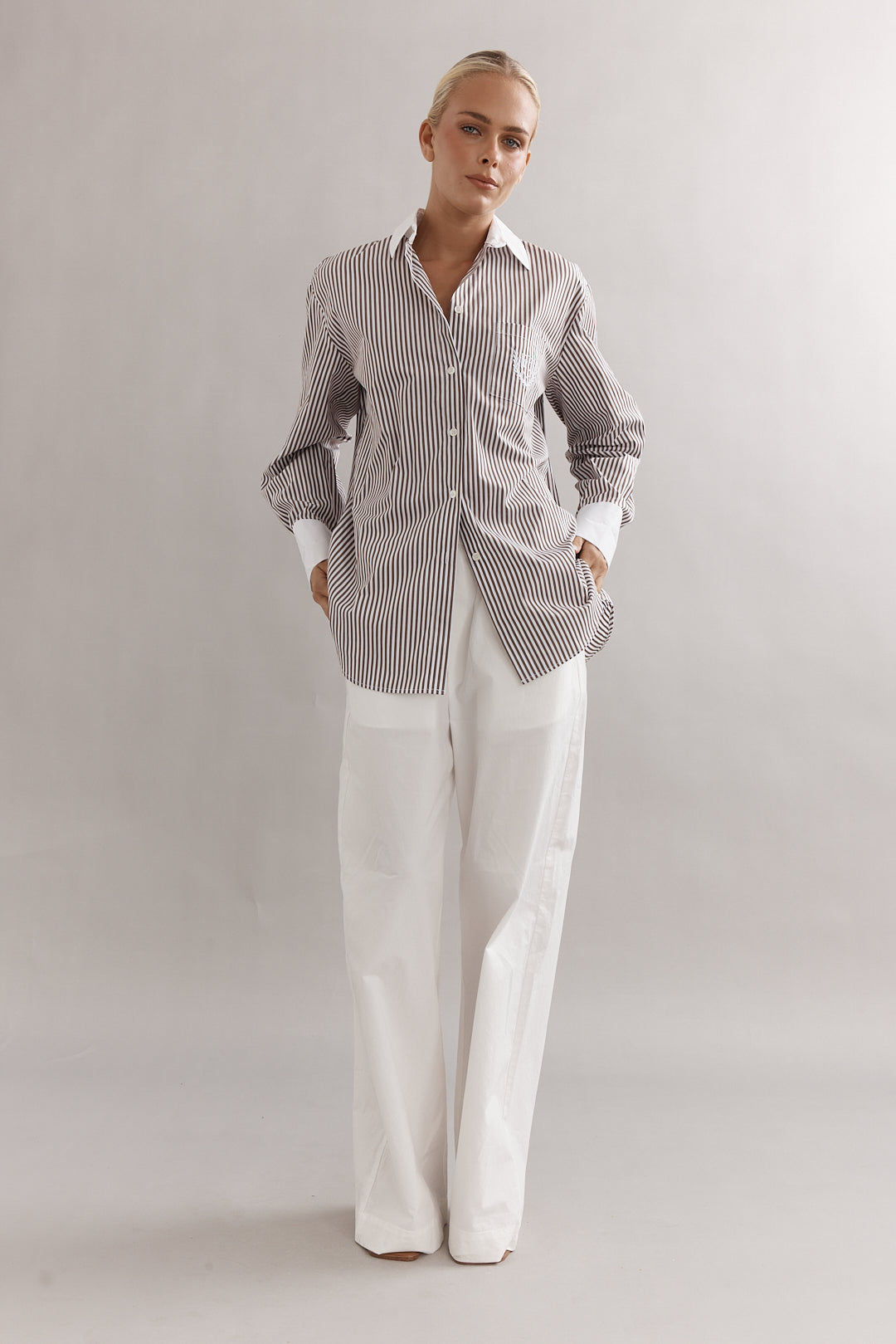 Caitlin Crisp | Varsity Shirt - Mocha Stripe