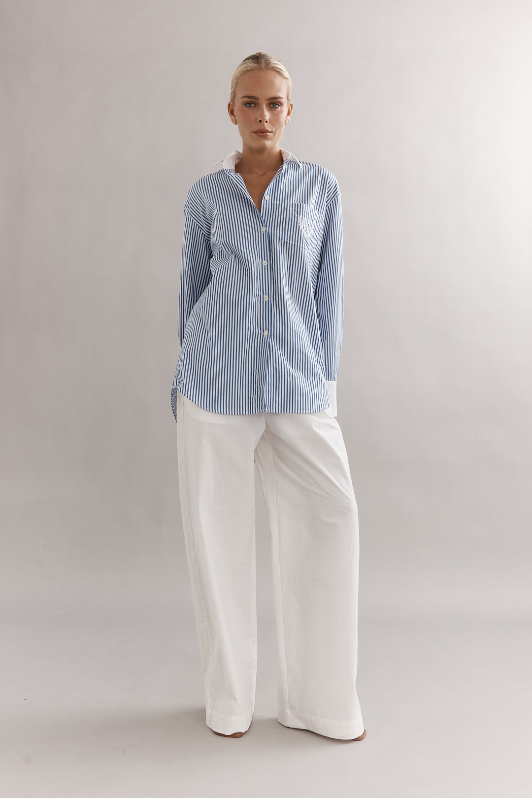 Caitlin Crisp | Varsity Shirt - Denim Stripe