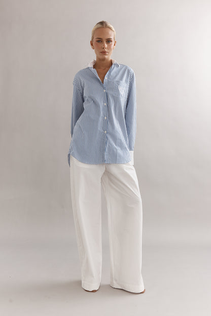 Caitlin Crisp | Varsity Shirt - Denim Stripe