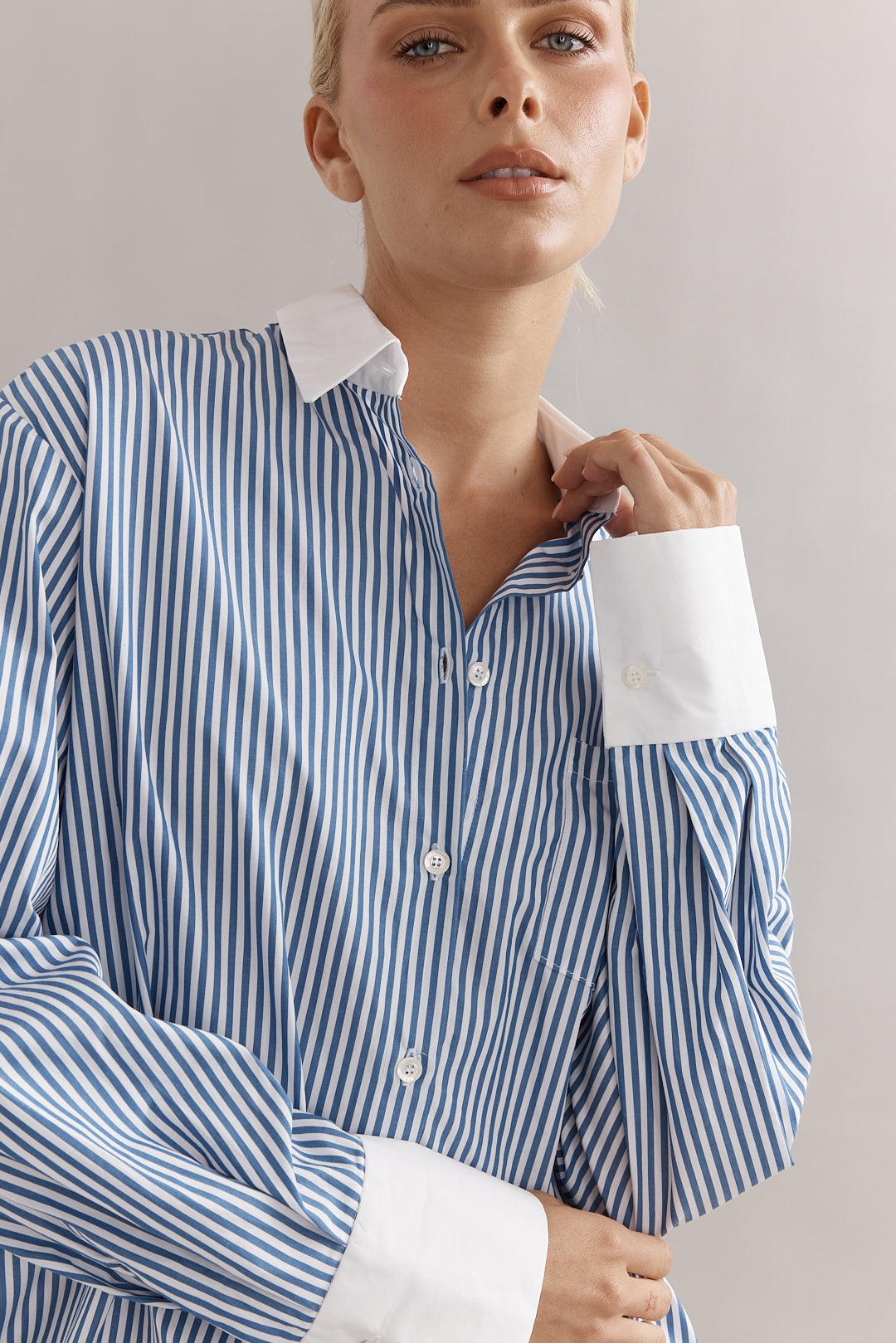 Caitlin Crisp | Varsity Shirt - Denim Stripe