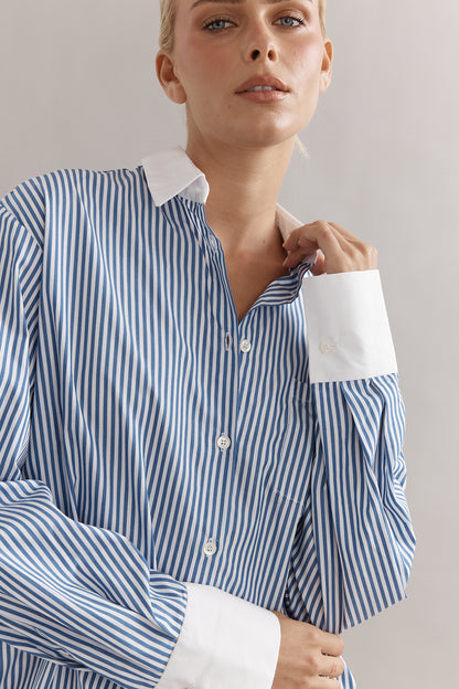 Caitlin Crisp | Varsity Shirt - Denim Stripe
