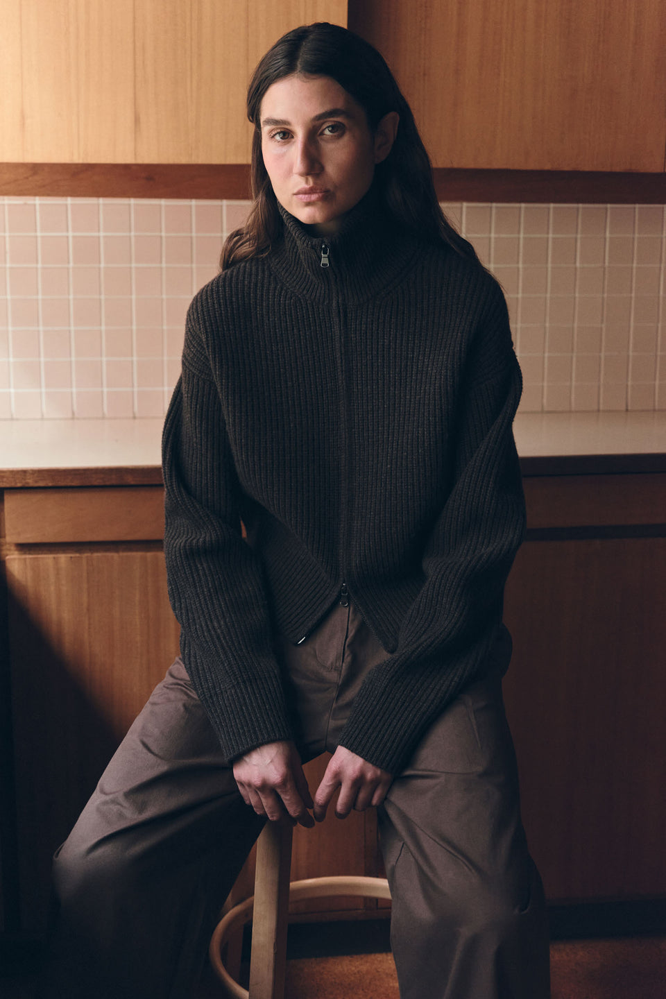 Assembly Label | Kaia Wool Zip Sweater - Ganache Marle