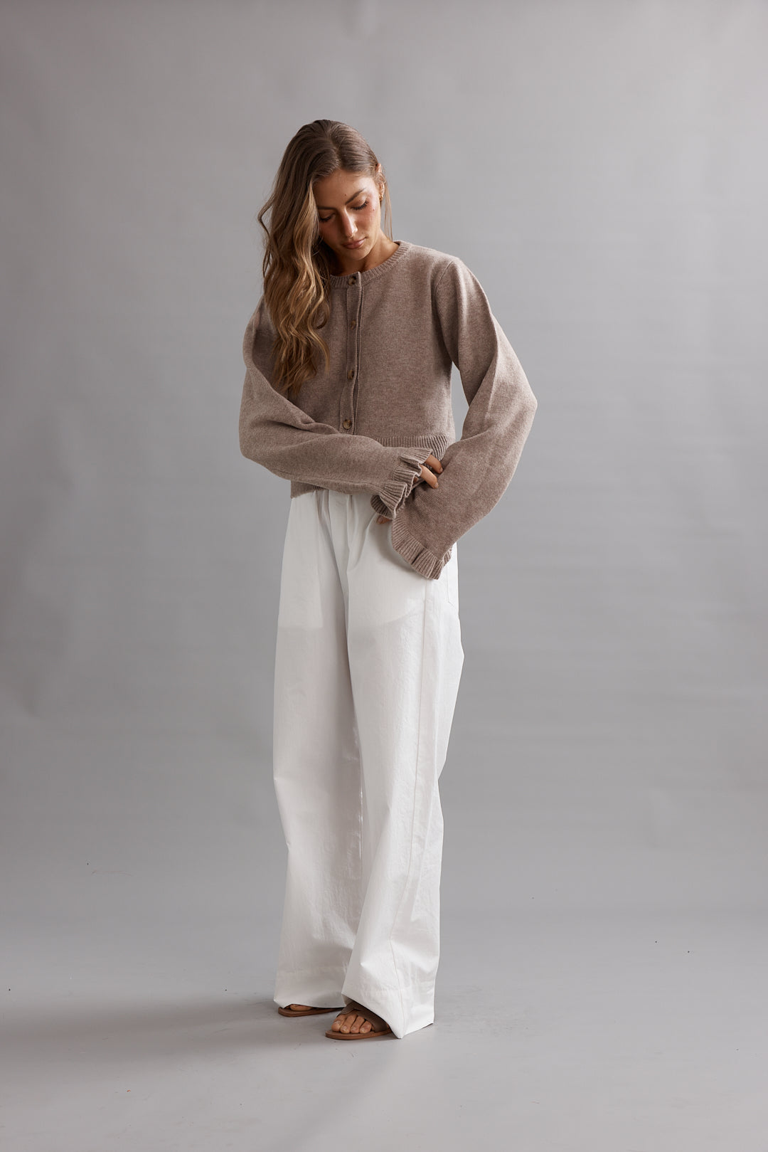 Caitlin Crisp | Frilly Crop Cardi - Walnut