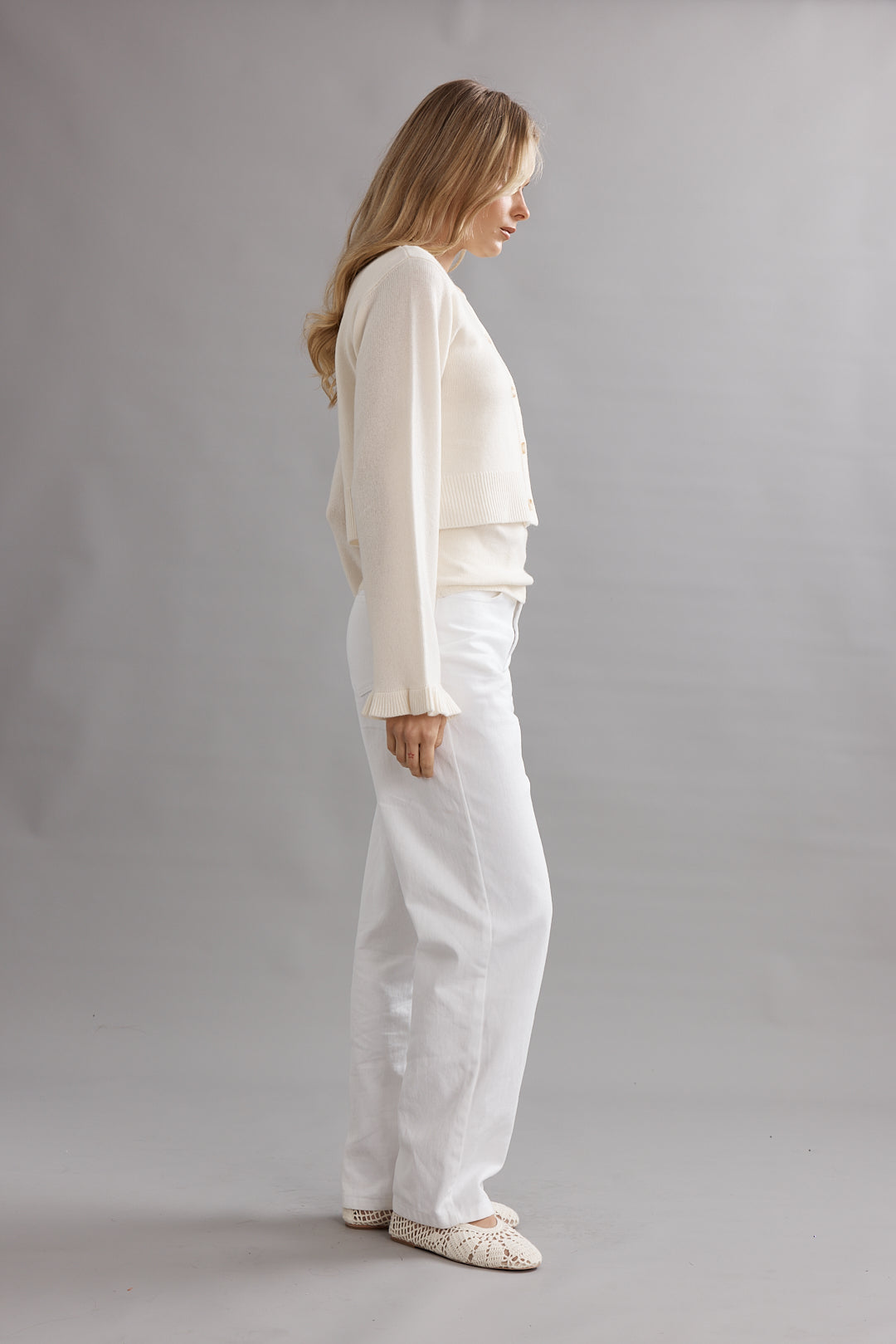 Caitlin Crisp | Frilly Crop Cardi - Ivory