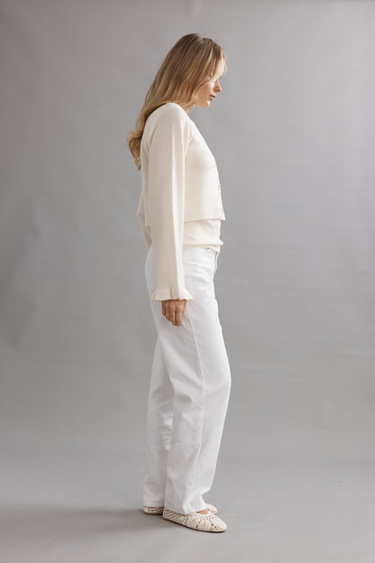 Caitlin Crisp | Frilly Crop Cardi - Ivory