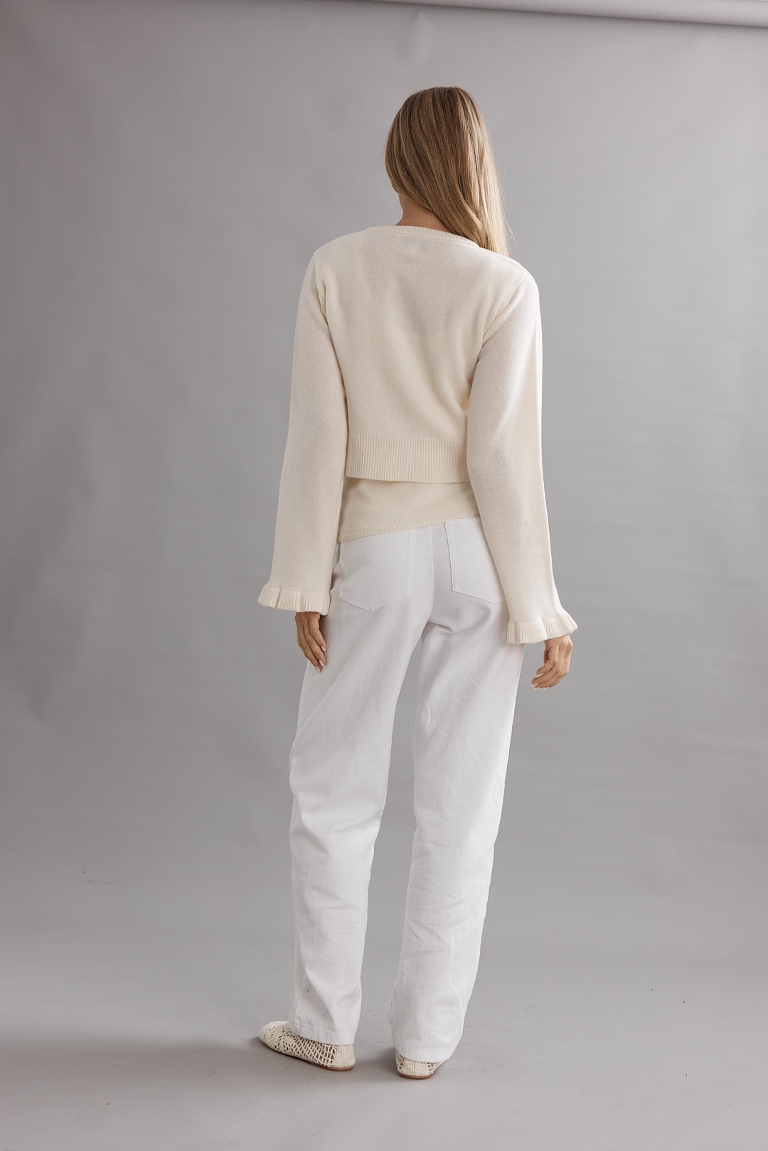 Caitlin Crisp | Frilly Crop Cardi - Ivory