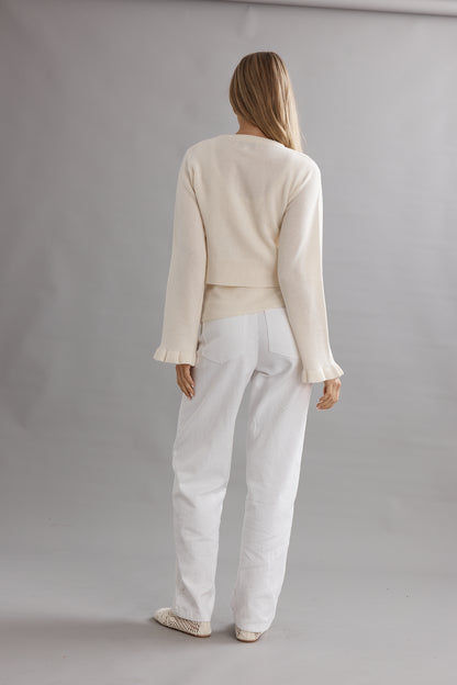 Caitlin Crisp | Frilly Crop Cardi - Ivory