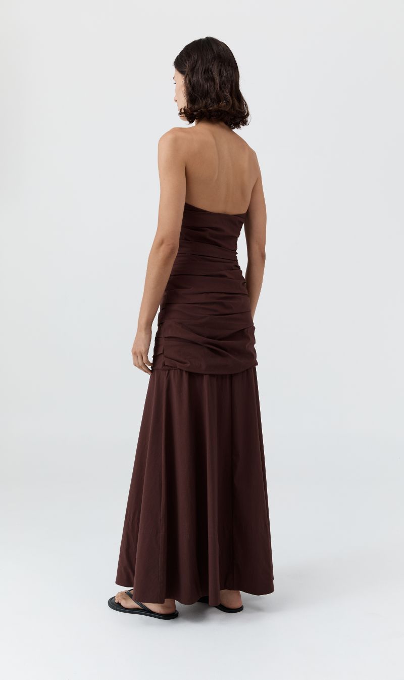 St Agni | Gathered Strapless Longline Dress - Liquer