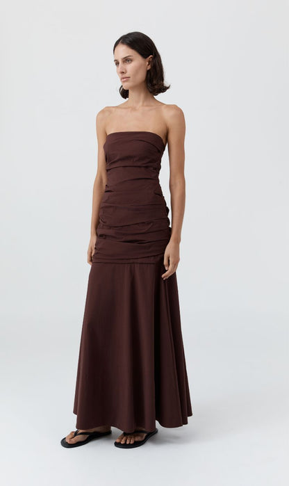 St Agni | Gathered Strapless Longline Dress - Liquer