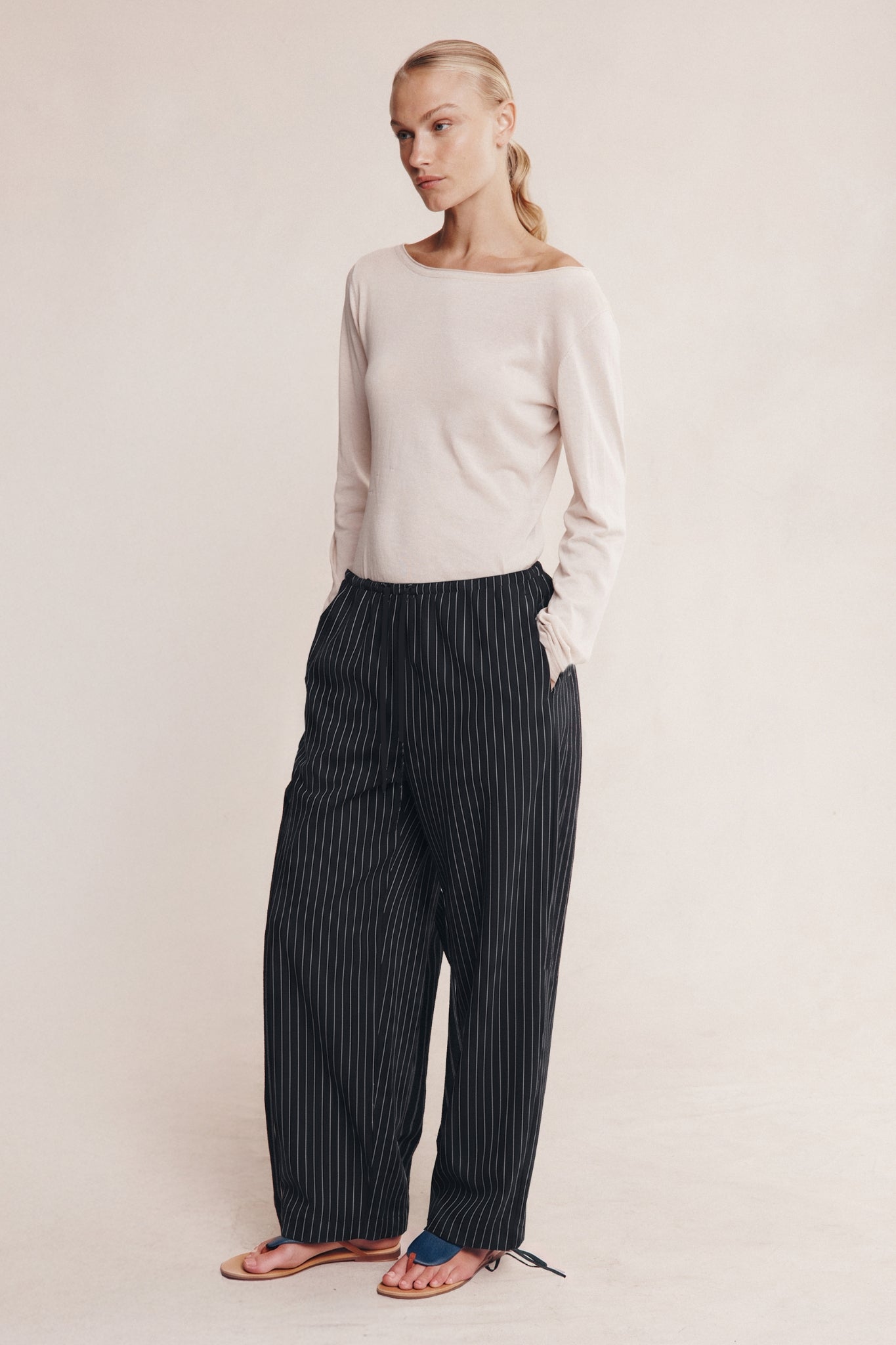 Marle | Fatima Pant - Black Pinstripe