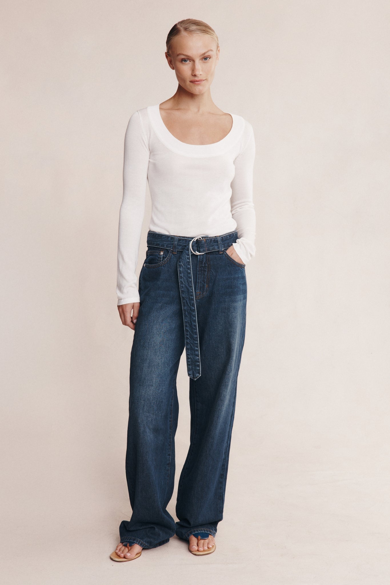 Marle | Belted Wide Leg Jean - Dark Wash 01