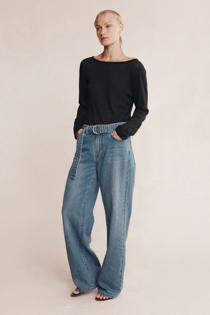 Marle | Belted Wide Leg Jean - Light Wash 01