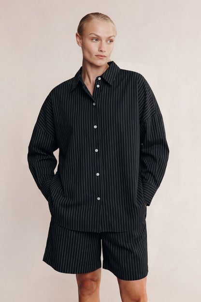 Marle | Mella Shirt - Black Pinstripe