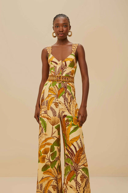 Farm Rio | Foliage Jumpsuit - Sketch Sand
