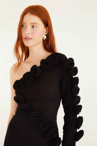 Farm Rio | One Shoulder Midi Dress - Black