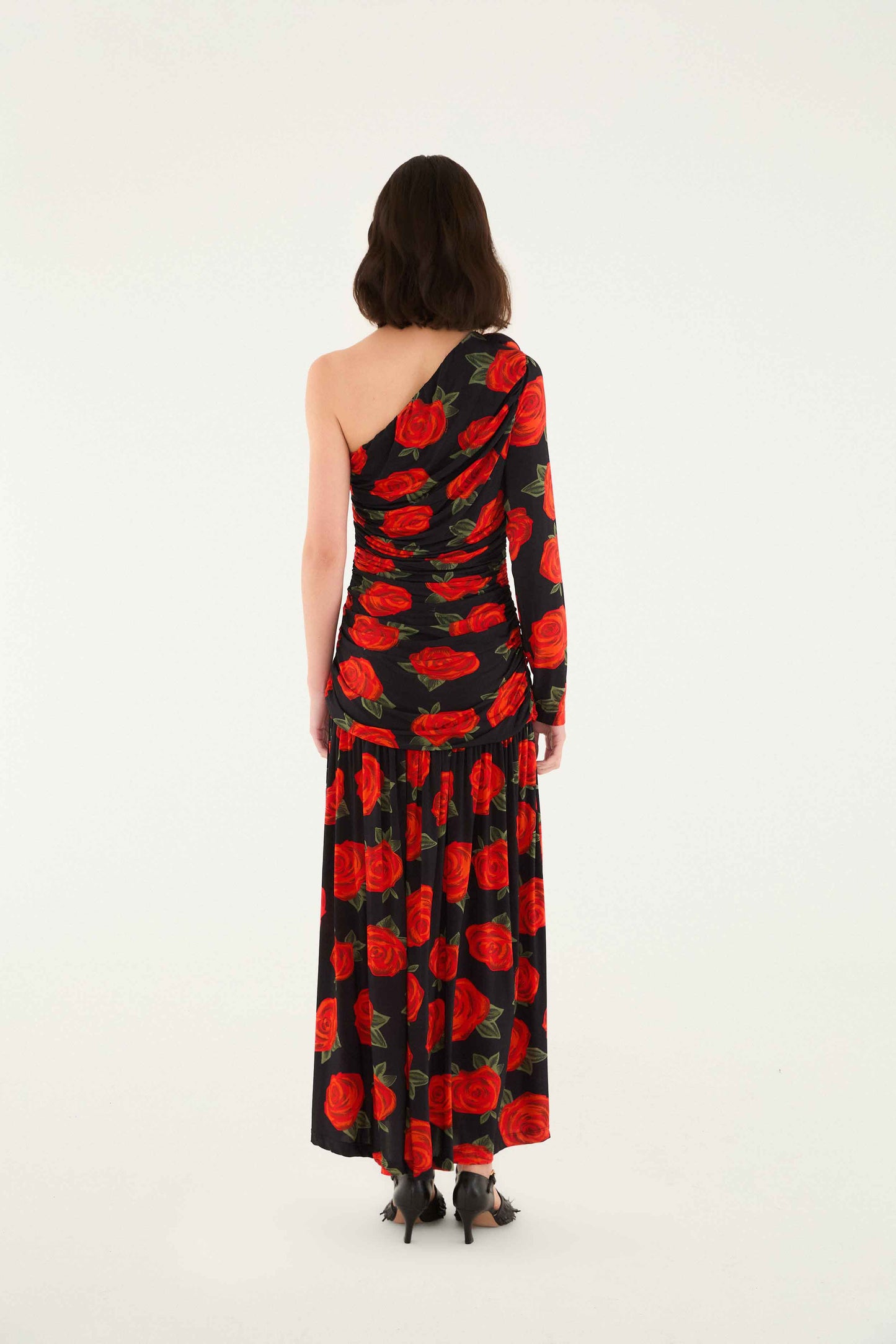Farm Rio | One Shoulder Midi - Latin Roses Black