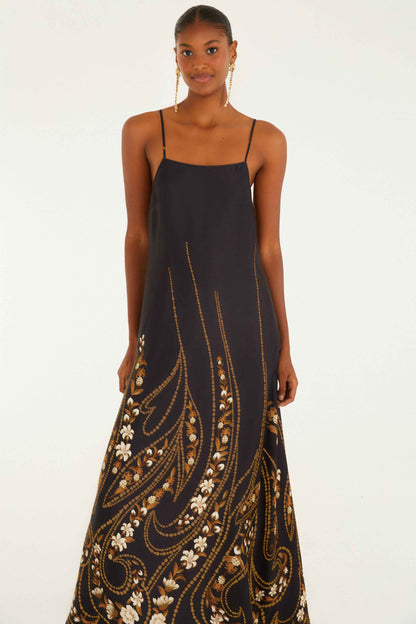 Farm Rio | Slip Midi Dress - Garden Silk Black