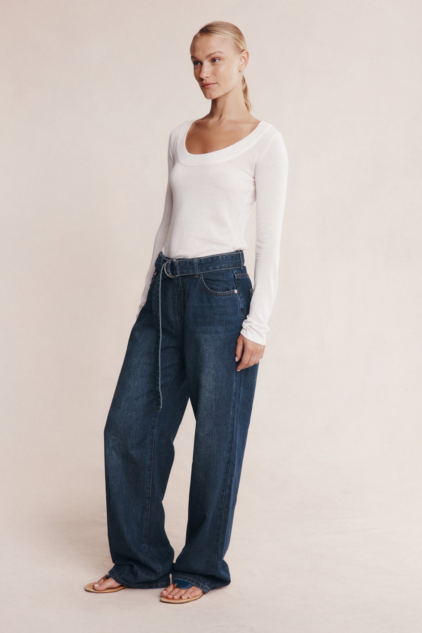 Marle | Belted Wide Leg Jean - Dark Wash 01