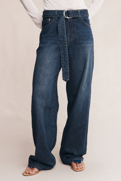 Marle | Belted Wide Leg Jean - Dark Wash 01