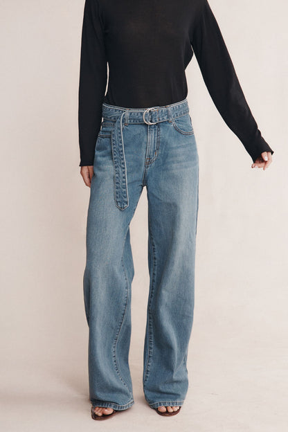 Marle | Belted Wide Leg Jean - Light Wash 01