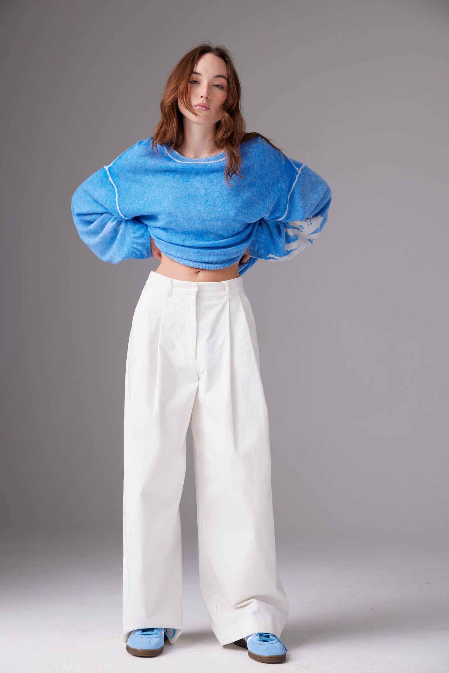 CRUSH | Palm Inked Cashmere Crew Sweater - Sky Mist