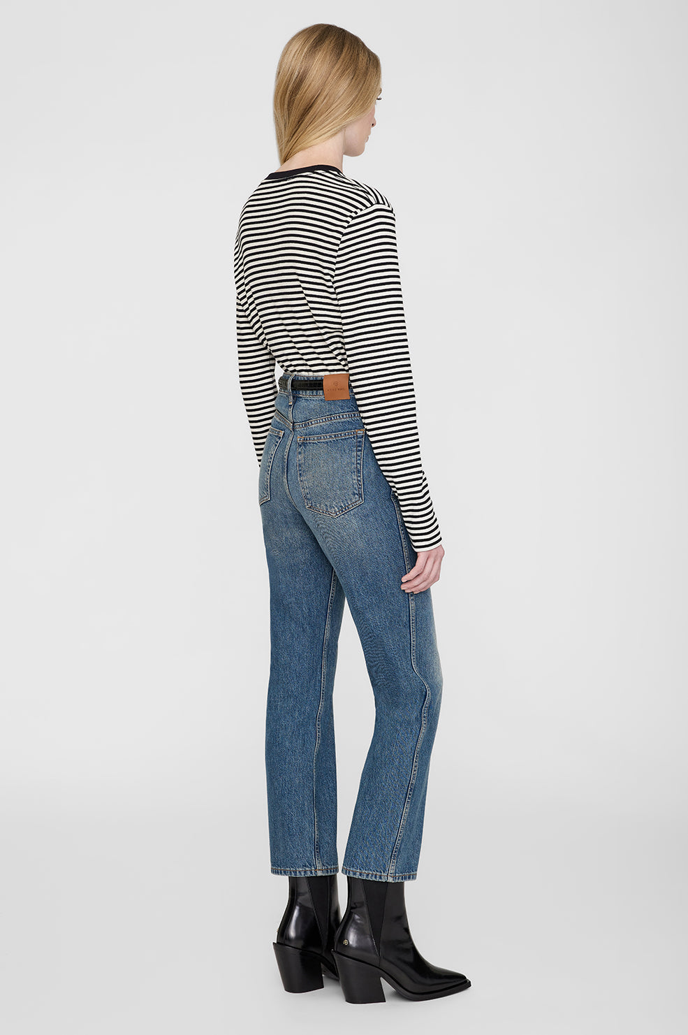 Anine Bing | Alessia Long Sleeve Tee - Cream & Black Stripe