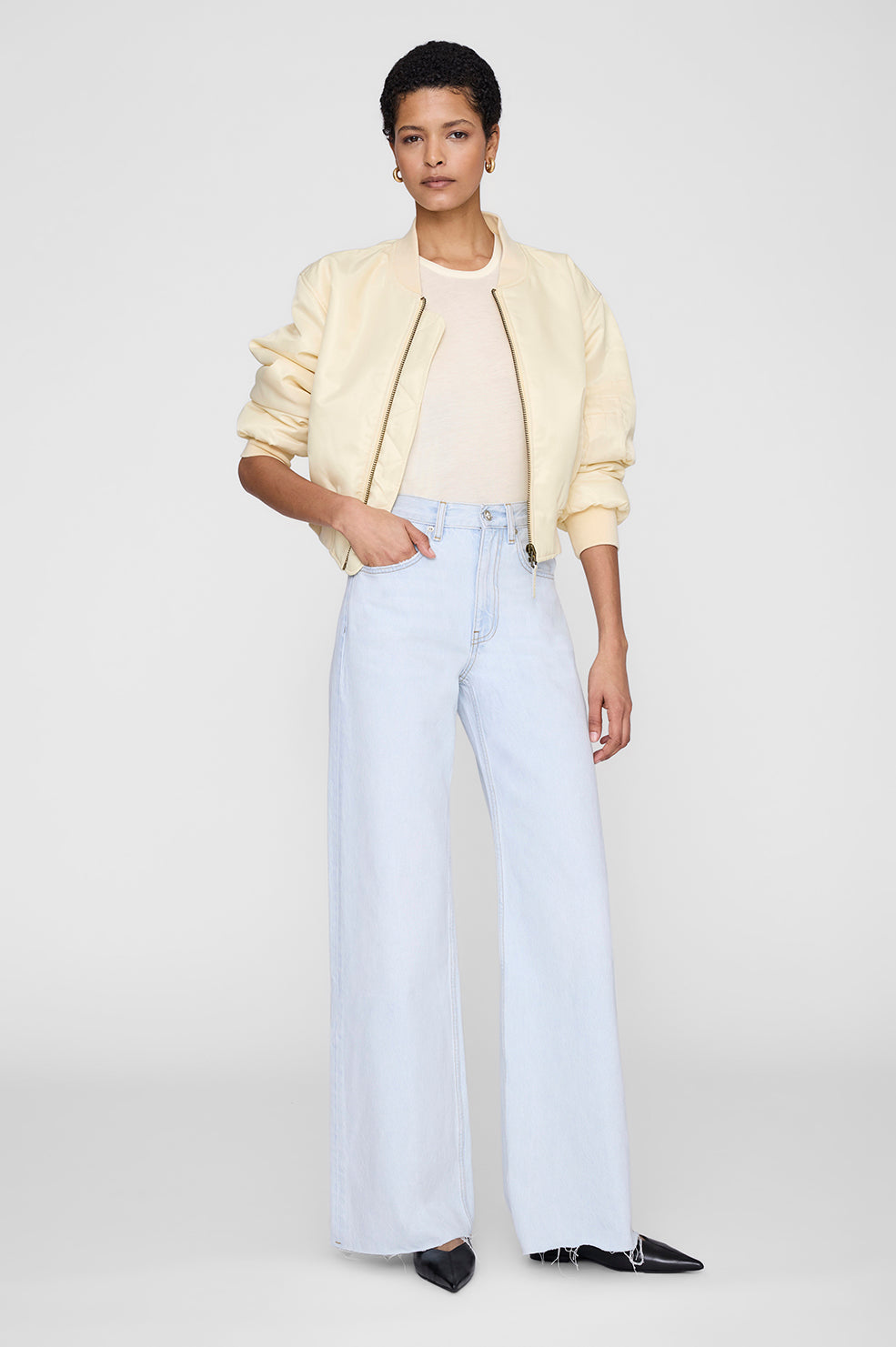 Anine Bing | Cropped Leon Bomber - Butter Yellow