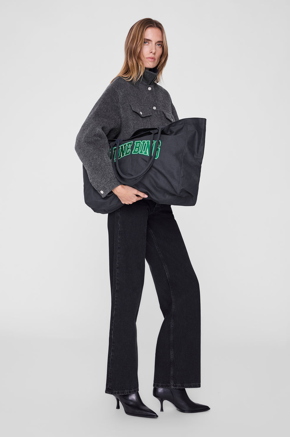 Anine Bing | Leo Canvas Tote - Washed Black & Green