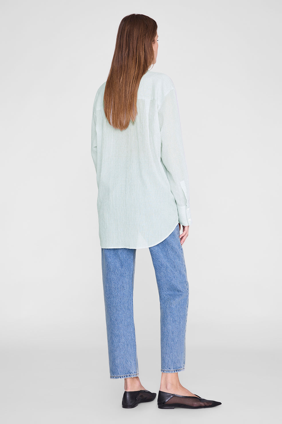 Anine Bing | Plaza Shirt - Green & White Mini Stripe