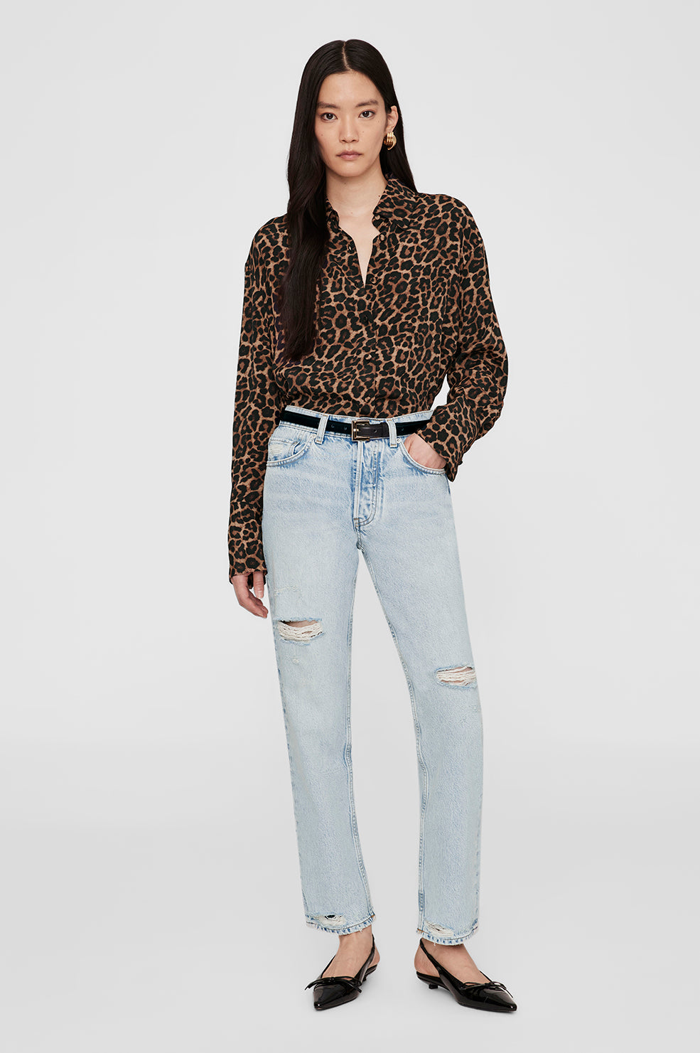 Anine Bing | Bridget Shirt - Black & Brown Leopard