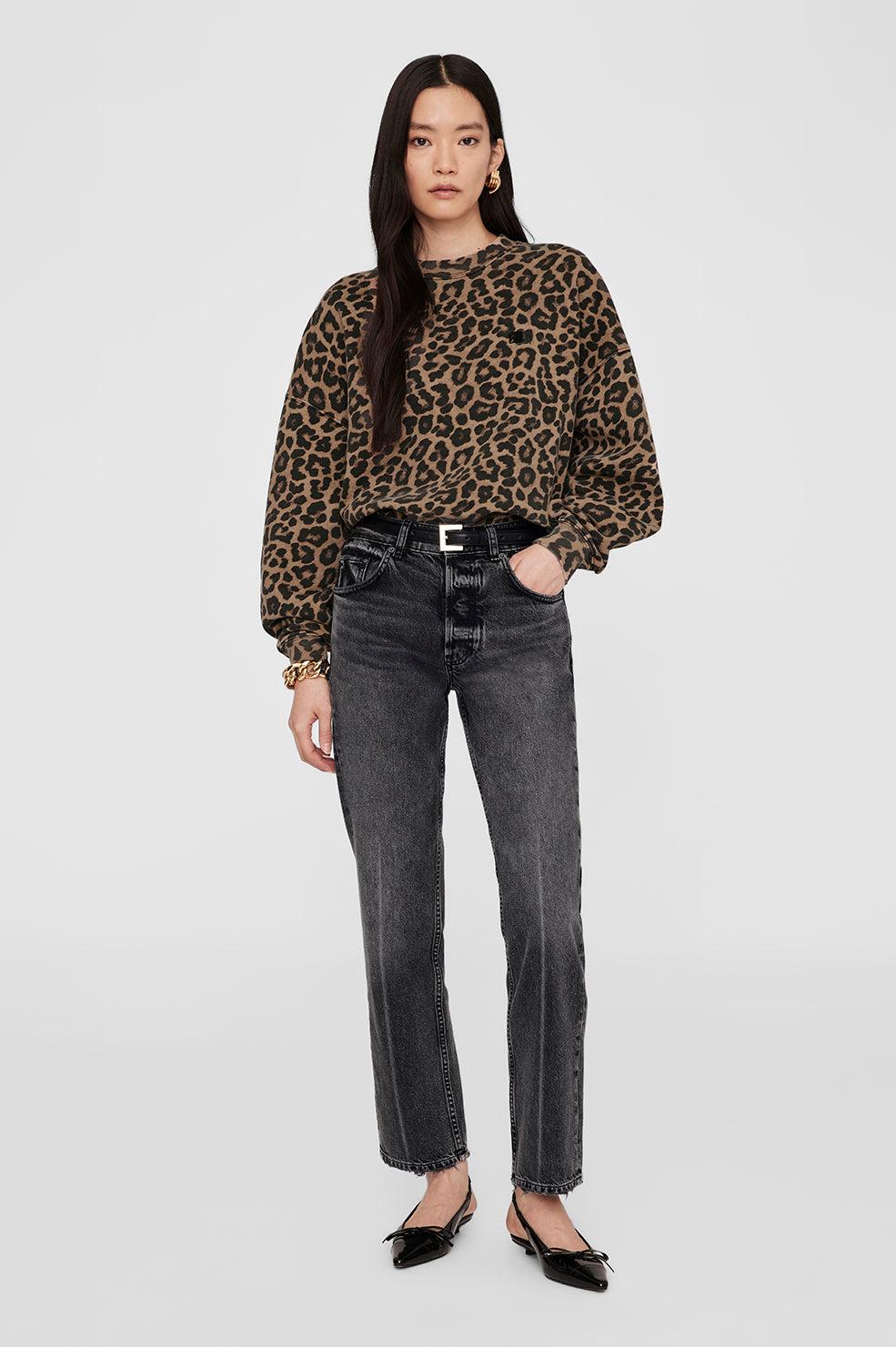 Anine Bing | Miles Sweatshirt - Black & Brown Leopard
