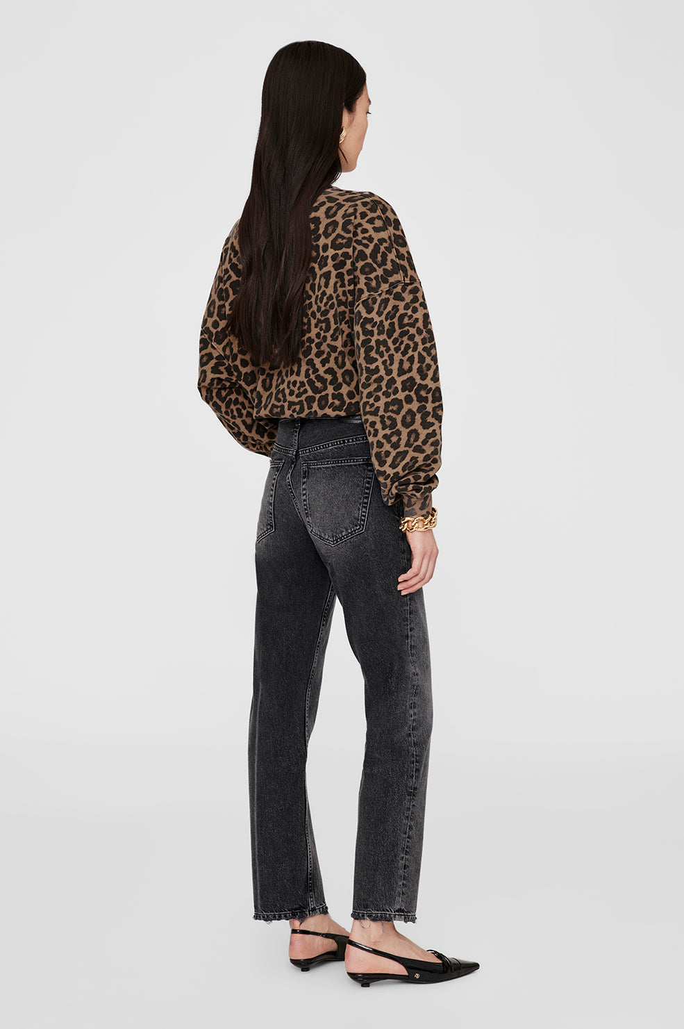 Anine Bing | Miles Sweatshirt - Black & Brown Leopard