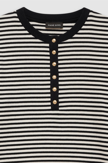 Anine Bing | Alessia Long Sleeve Tee - Cream & Black Stripe