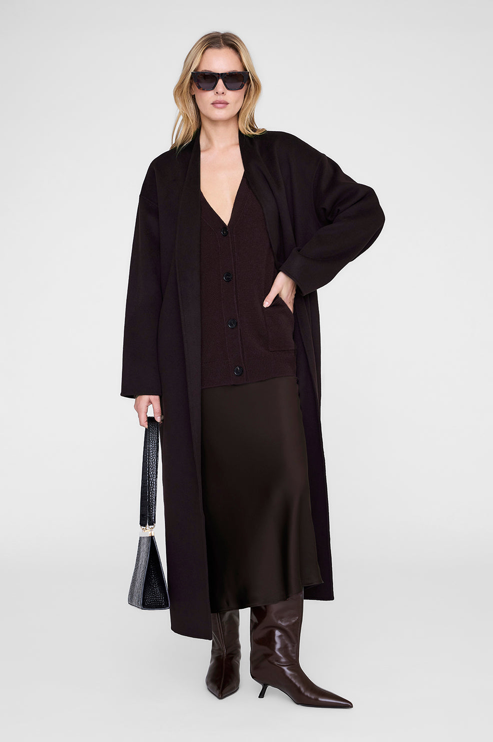 Anine Bing | Bar Silk Skirt - Deep Brown