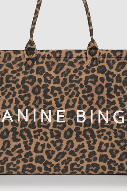 Anine Bing | Leo Canvas Tote - Black & Brown Leopard