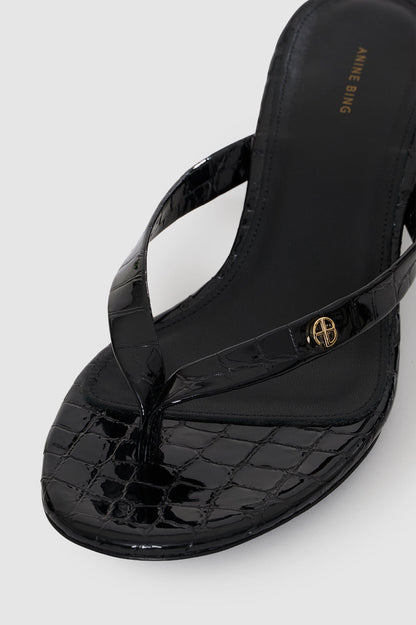 Anine Bing | Noelle Thong Heels - Embossed Black