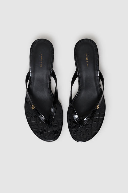 Anine Bing | Noelle Thong Heels - Embossed Black