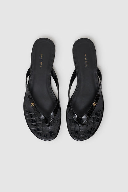 Anine Bing | Noelle Thong Sandals - Embossed Black