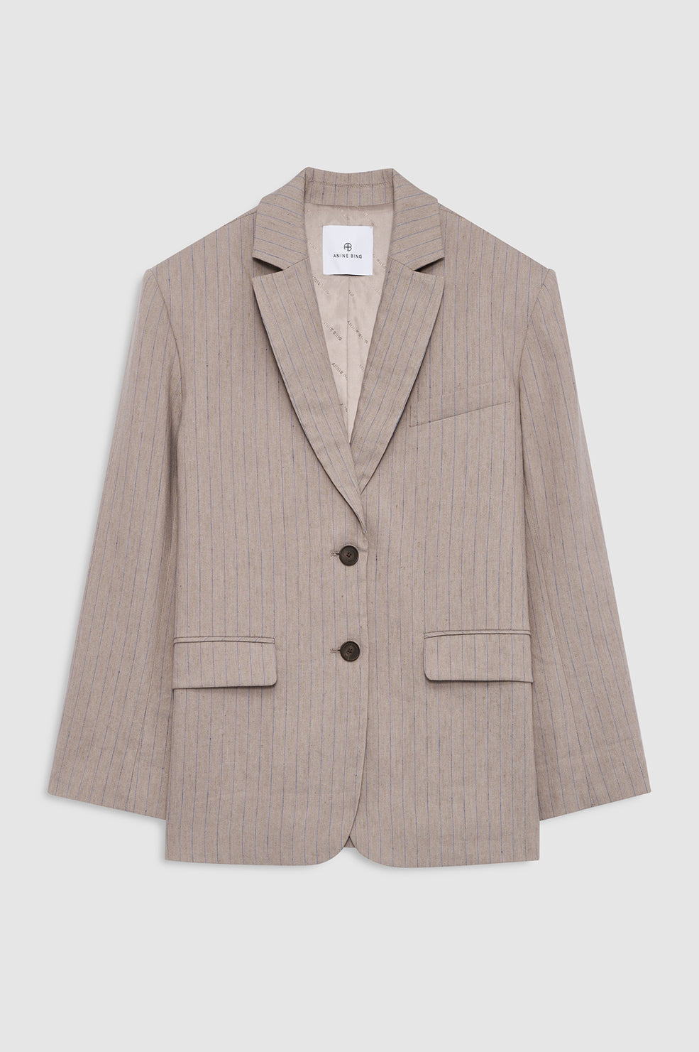 Anine Bing | Quinn Blazer - Taupe & Blue Pinstripe