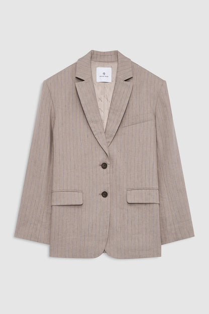 Anine Bing | Quinn Blazer - Taupe & Blue Pinstripe