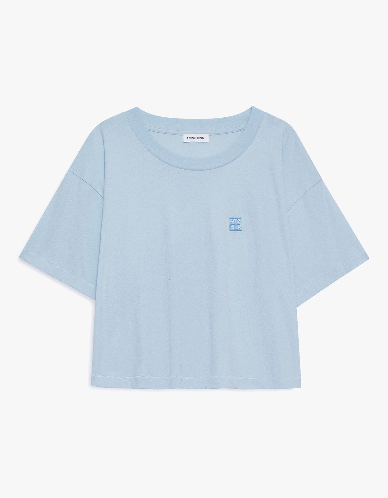 Anine Bing | Johnny Cropped Tee Framed Monogram - Pale Blue