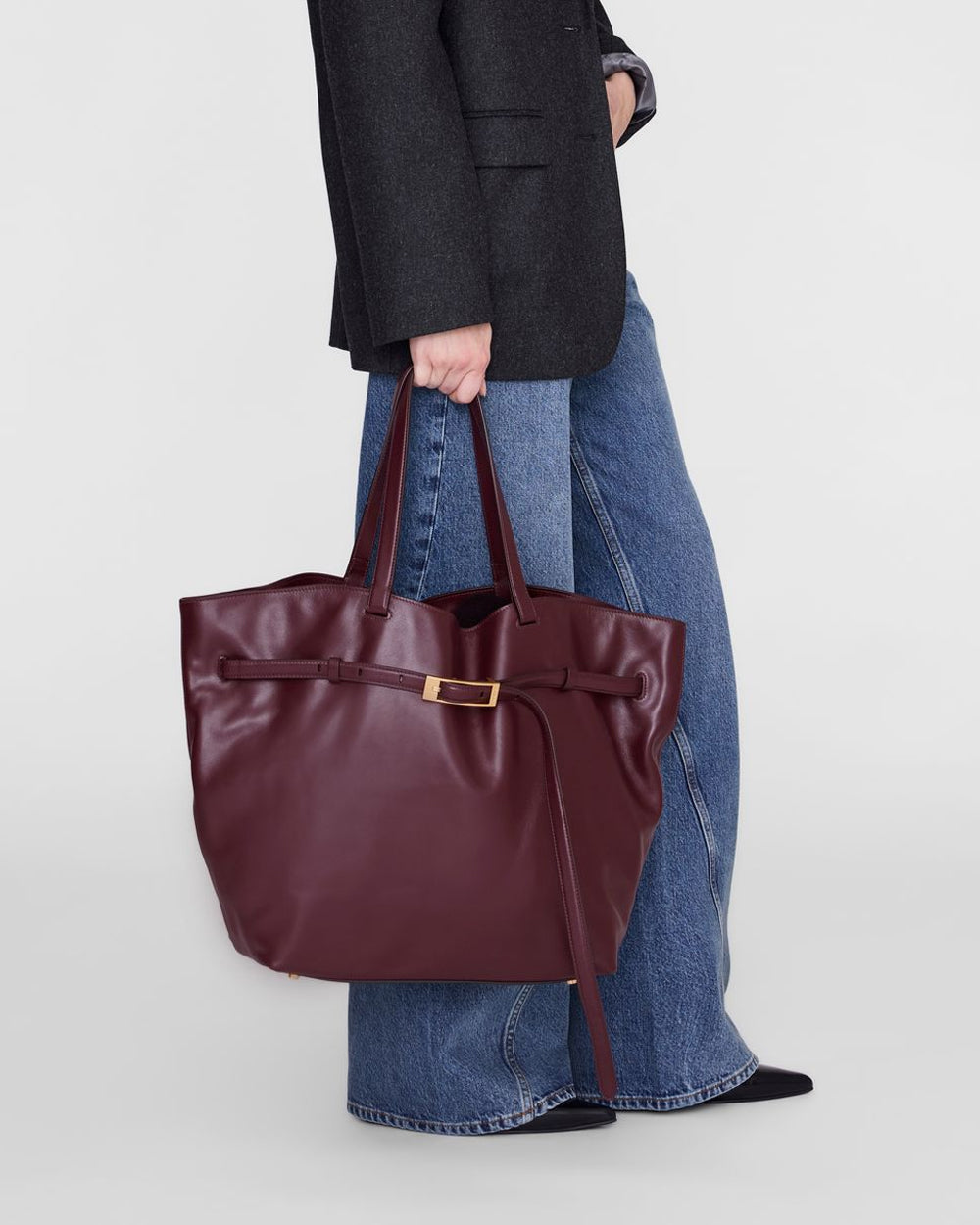 Anine Bing | Elly Tote Small Grained Leather - Fig