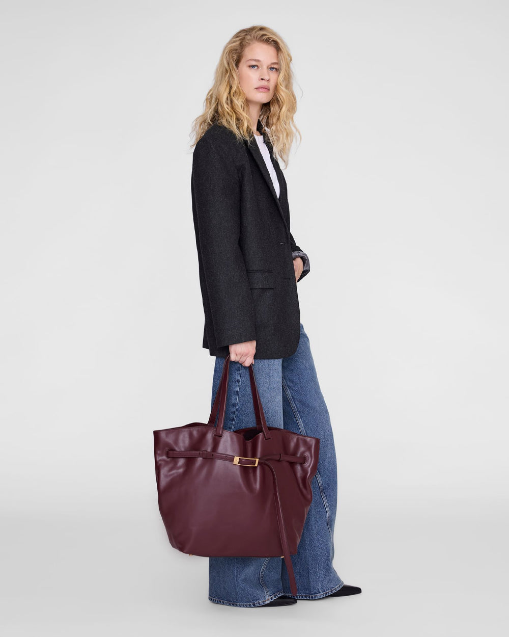Anine Bing | Elly Tote Small Grained Leather - Fig