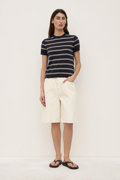 Assembly Label | Allison Stripe Cotton Cashmere Tee - True Navy / Cream