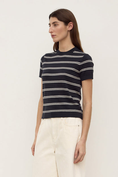 Assembly Label | Allison Stripe Cotton Cashmere Tee - True Navy / Cream