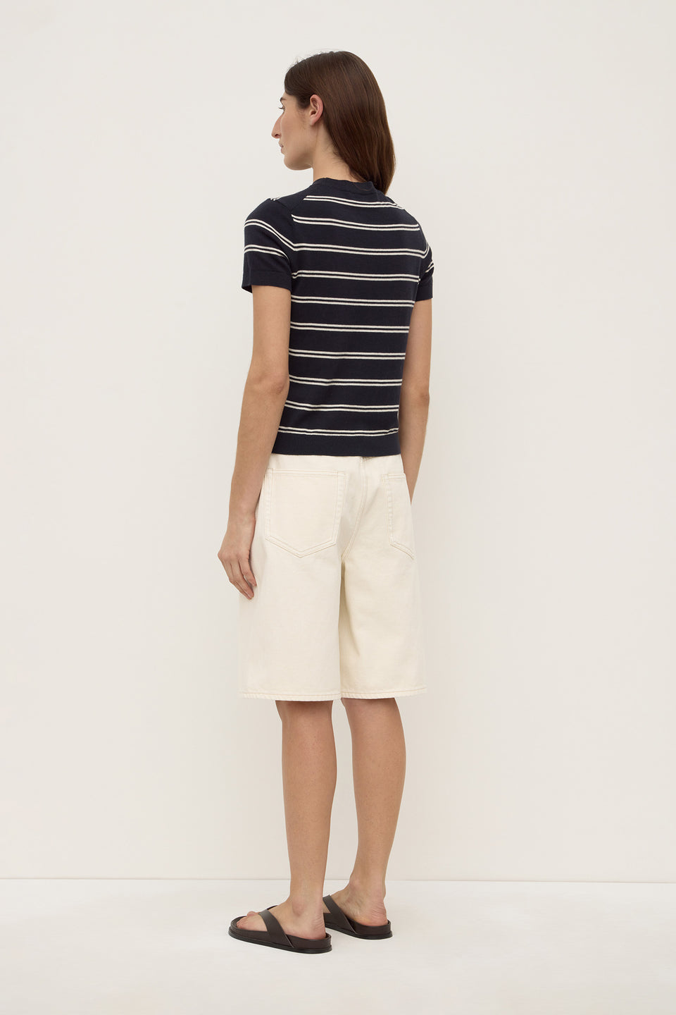 Assembly Label | Allison Stripe Cotton Cashmere Tee - True Navy / Cream